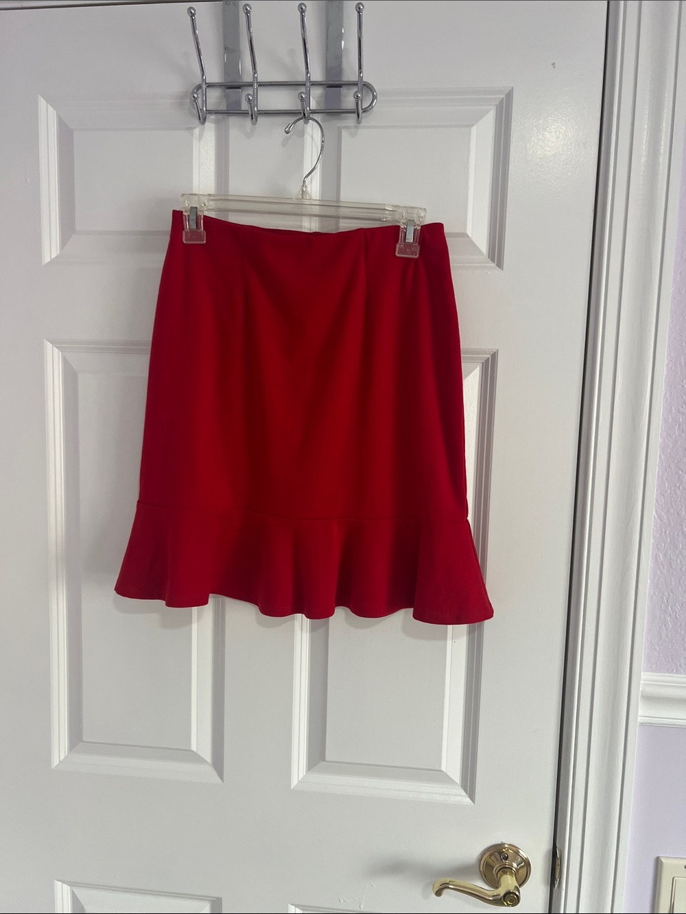 JustFab Red Ruffle-Hem Mini Skirt